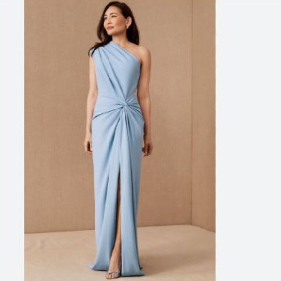Tadashi Shoji Knotted One Shoulder Evening Gown Powder Blue XS *flaw* NWT - Picture 1 of 14